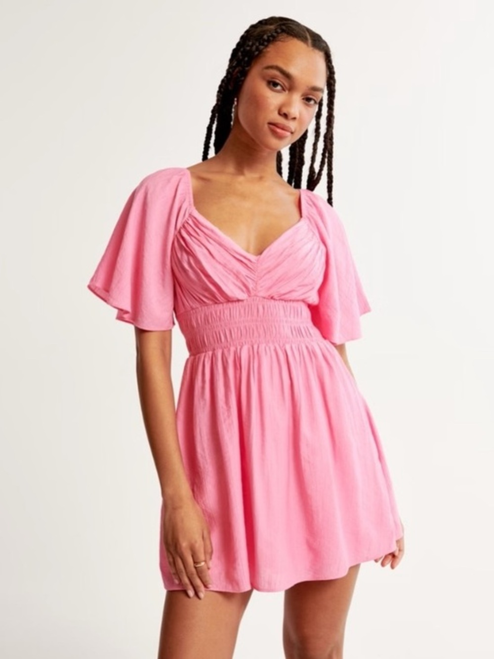 Abercrombie Angel Sleeve Pink Flutter-Sleeve Smocked Waist Mini Dress LT large